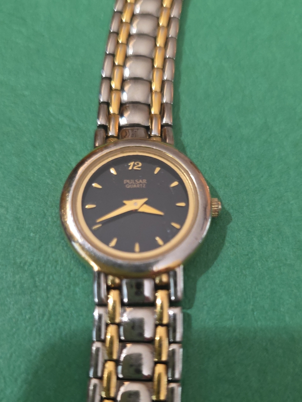 Pulsar Two-Tone Ladies Bracelet Watch — Black Dial Quartz Needs Battery